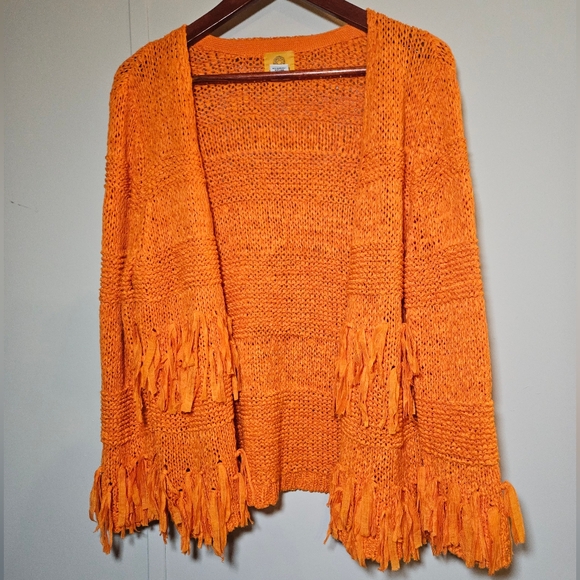 Boho Crochet Fringed Orange Cardigan Medium - Picture 2 of 13